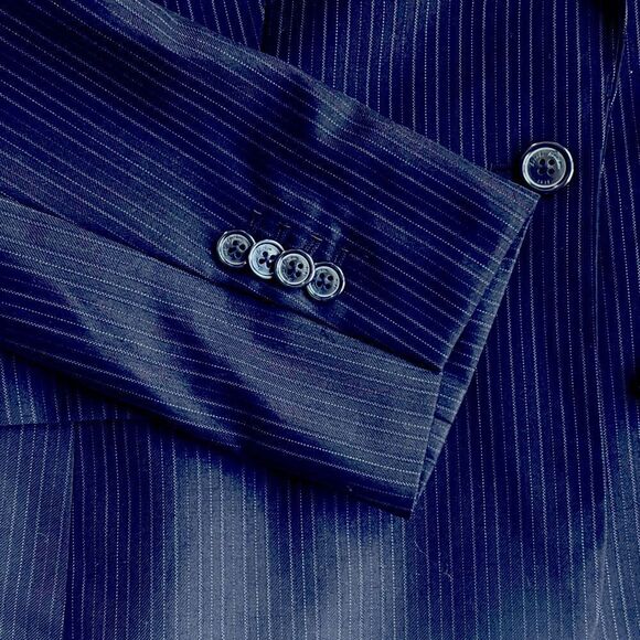 Brooks Brothers Fitted Navy Blue  Striped 100% Wool One-Button Blazer Size 12 - Picture 7 of 10